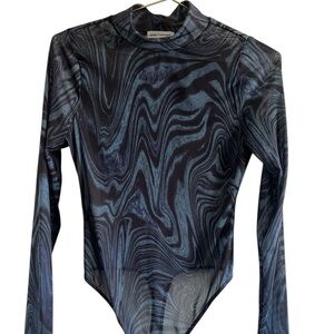 Good American Marble-Effect Long Sleeve Bodysuit - Blue Black